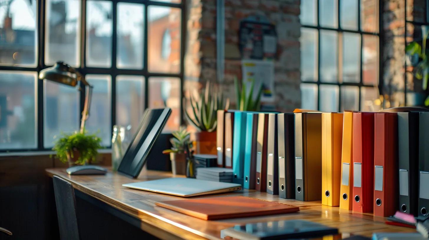 a vibrant, well-organized workspace filled with colorful categorized folders representing various segments of an email list, illuminated by natural light filtering through large windows, embodies the strategic approach to effective real estate marketing.