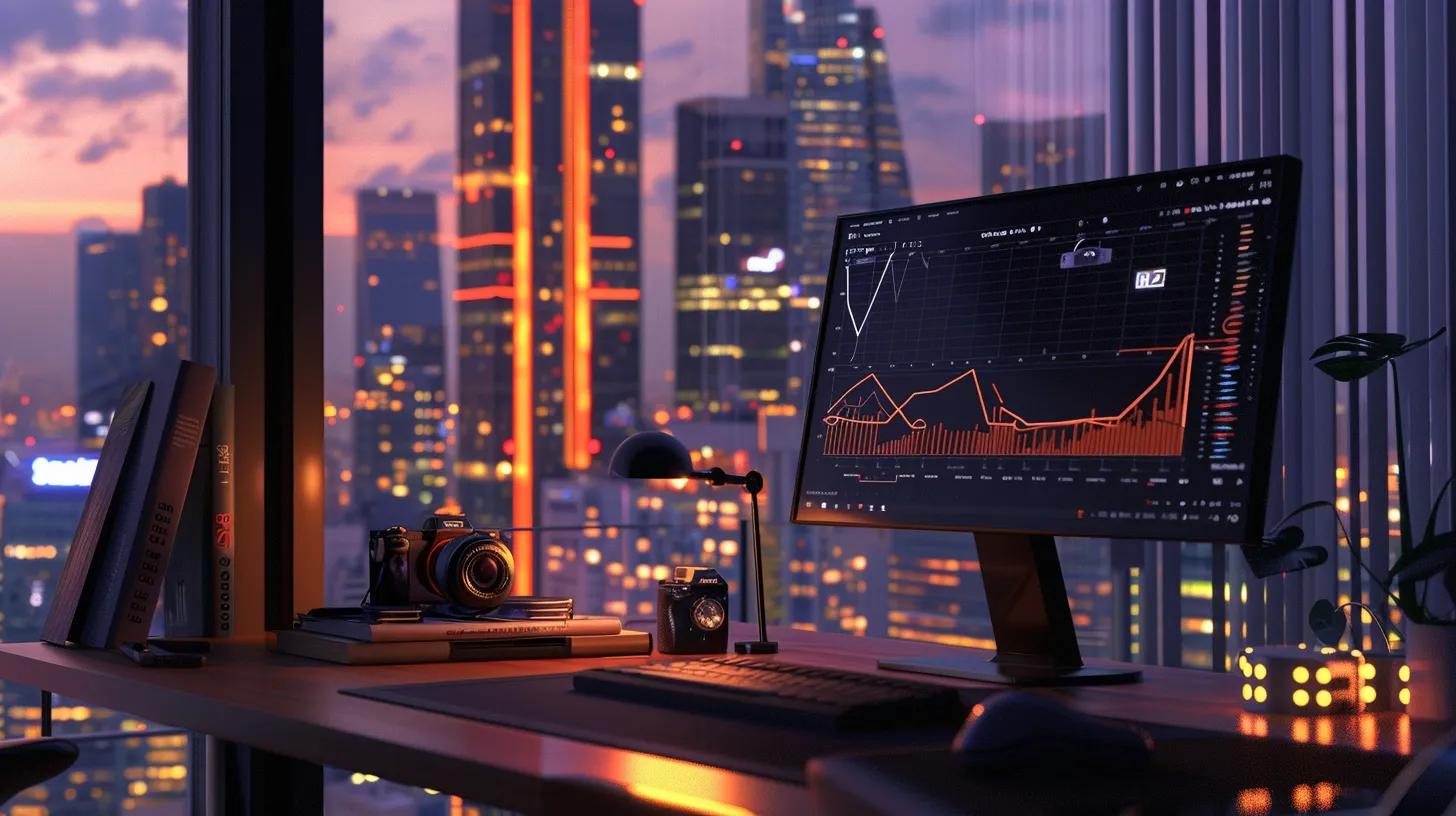 a visually compelling scene of a sleek modern workspace bathed in soft natural light, with a high-tech computer screen displaying vibrant analytics graphs, symbolizing the strategic analysis and optimization of seo performance in the real estate market.