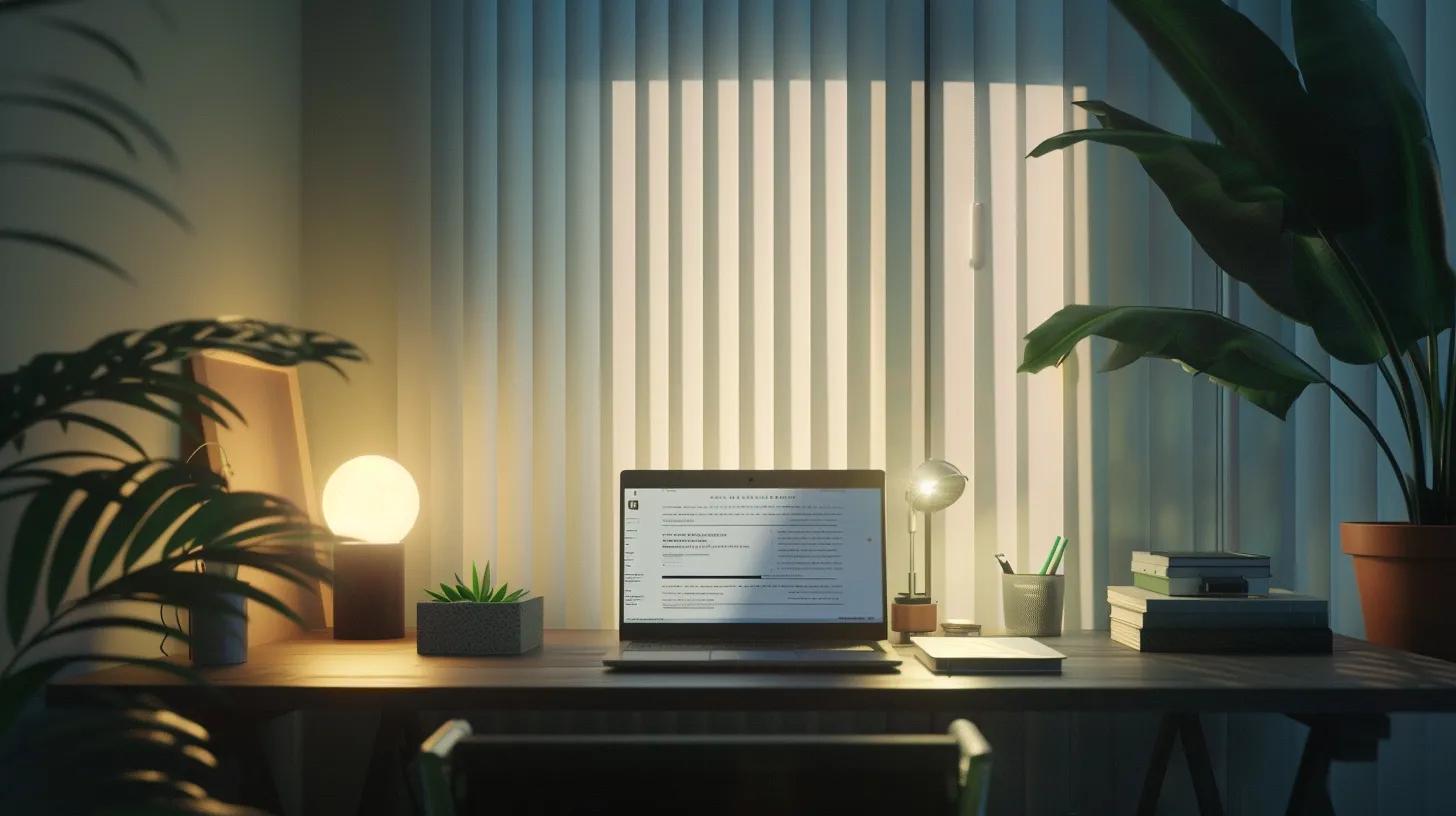 a visually striking scene featuring an open laptop on a sleek desk, illuminated by soft natural light, displaying an engaging blog post about real estate, surrounded by professional elements like a potted plant and a stack of case study documents, symbolizing authority and expertise in the field.