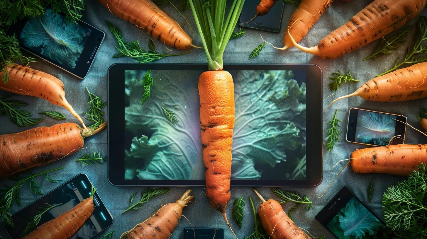 a visually stunning close-up of a vibrant carrot surrounded by various digital devices displaying an elegantly responsive website design, symbolizing seamless mobile optimization.