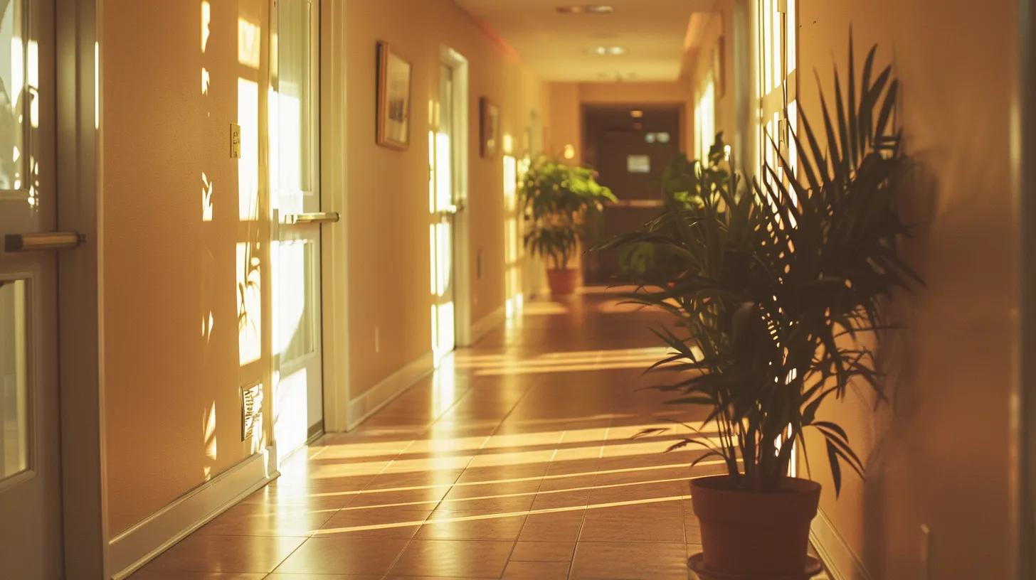 a well-maintained, sunlit apartment hallway showcases vibrant and inviting decor, symbolizing efficient property management and tenant satisfaction.