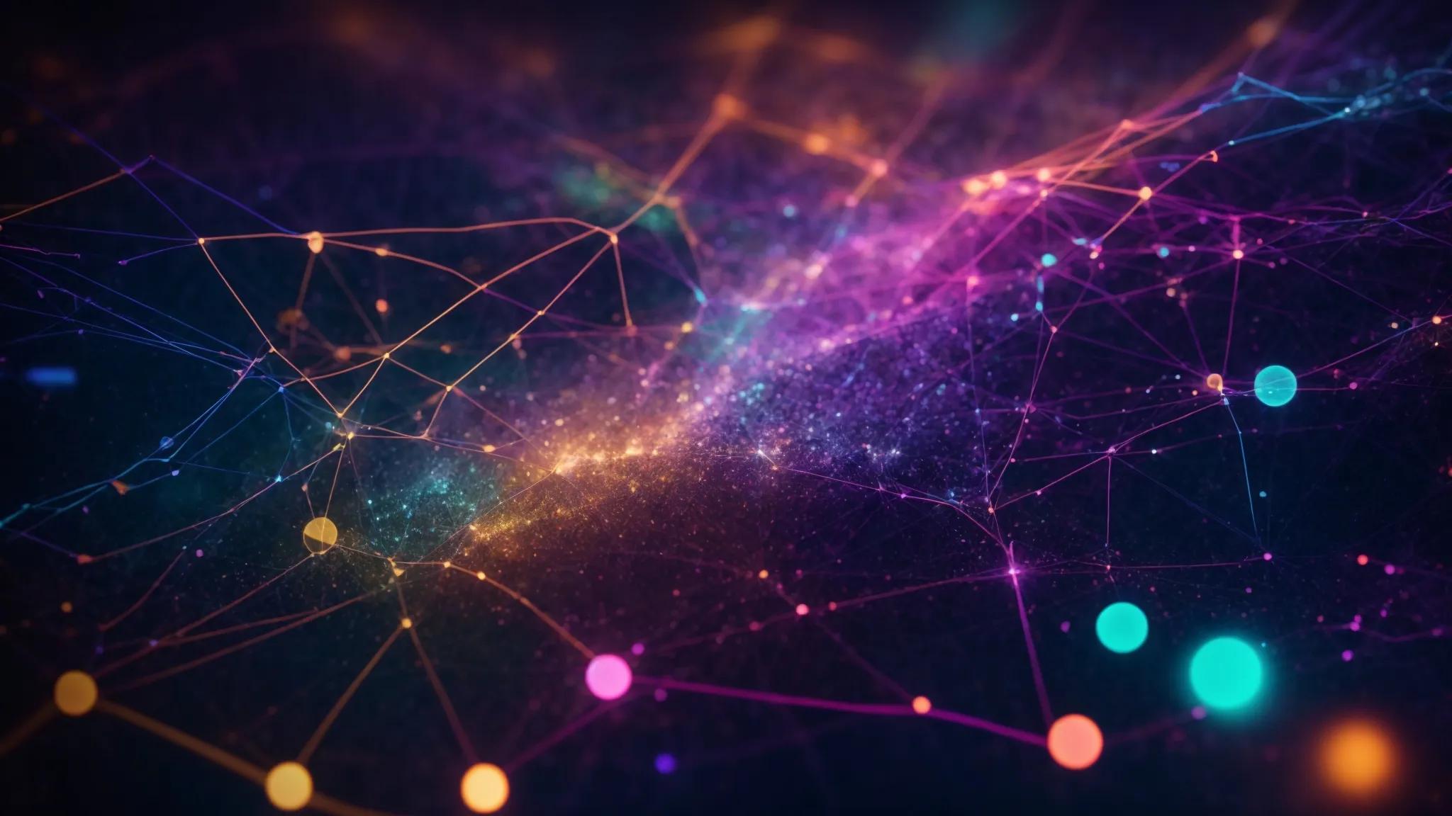 a captivating close-up of a digital landscape featuring a network of interconnected data points and glowing citations, symbolizing the importance of citation building in today's online world, captured in vibrant colors with a soft focus background for depth.