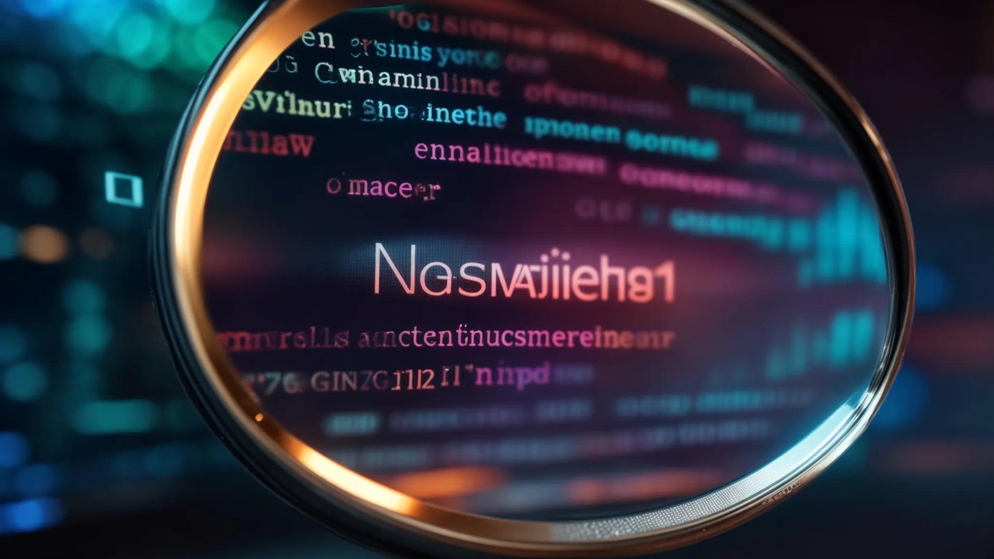 a captivating scene focused on a magnifying glass highlighting vibrant keywords scattered across a sleek digital interface, symbolizing the untapped insights of competitor analysis.