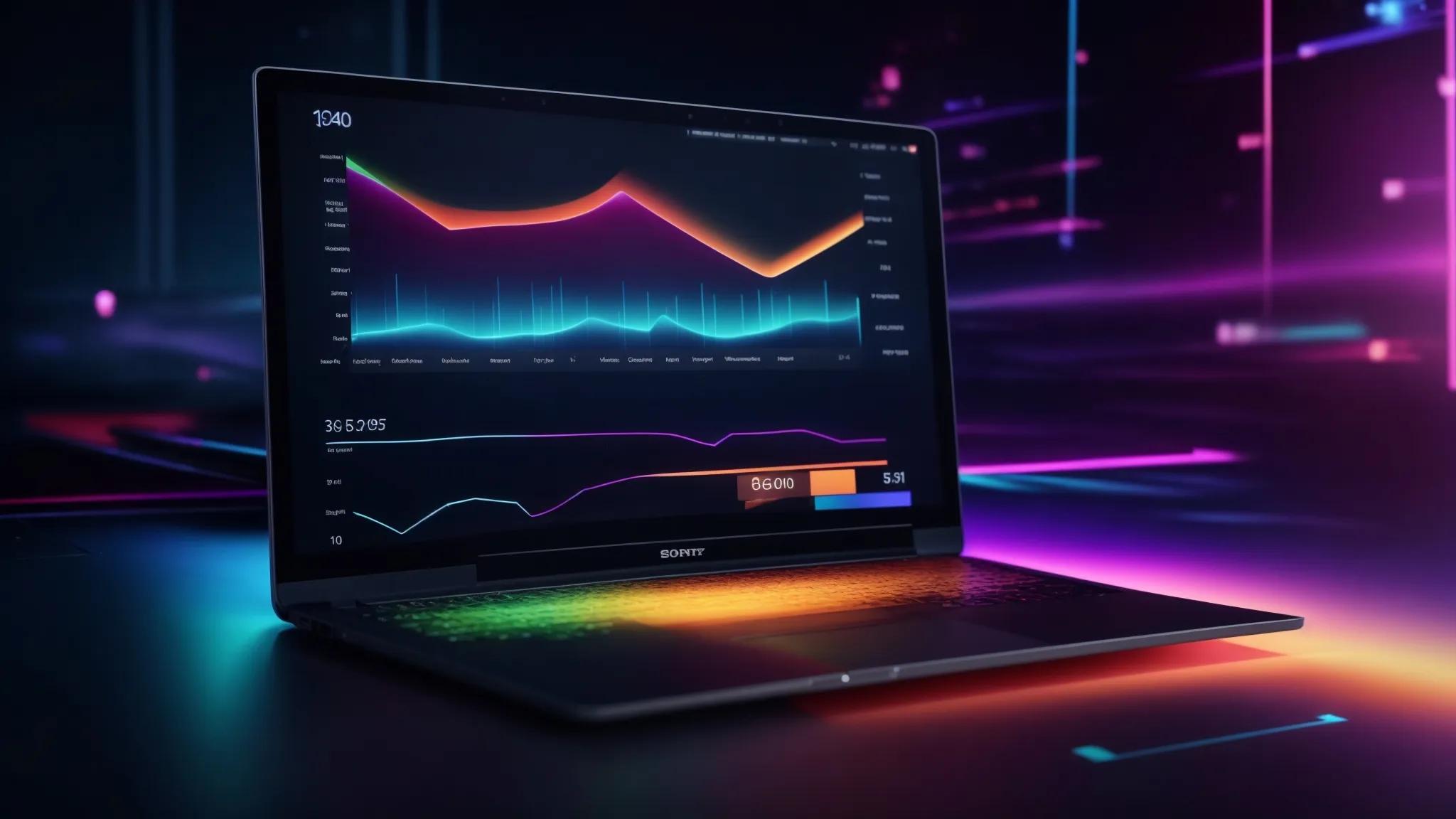 a dynamic and visually striking illustration of a sleek laptop screen displaying vibrant graphs and analytics, symbolizing the power of seo chrome extensions to boost online visibility and rankings.