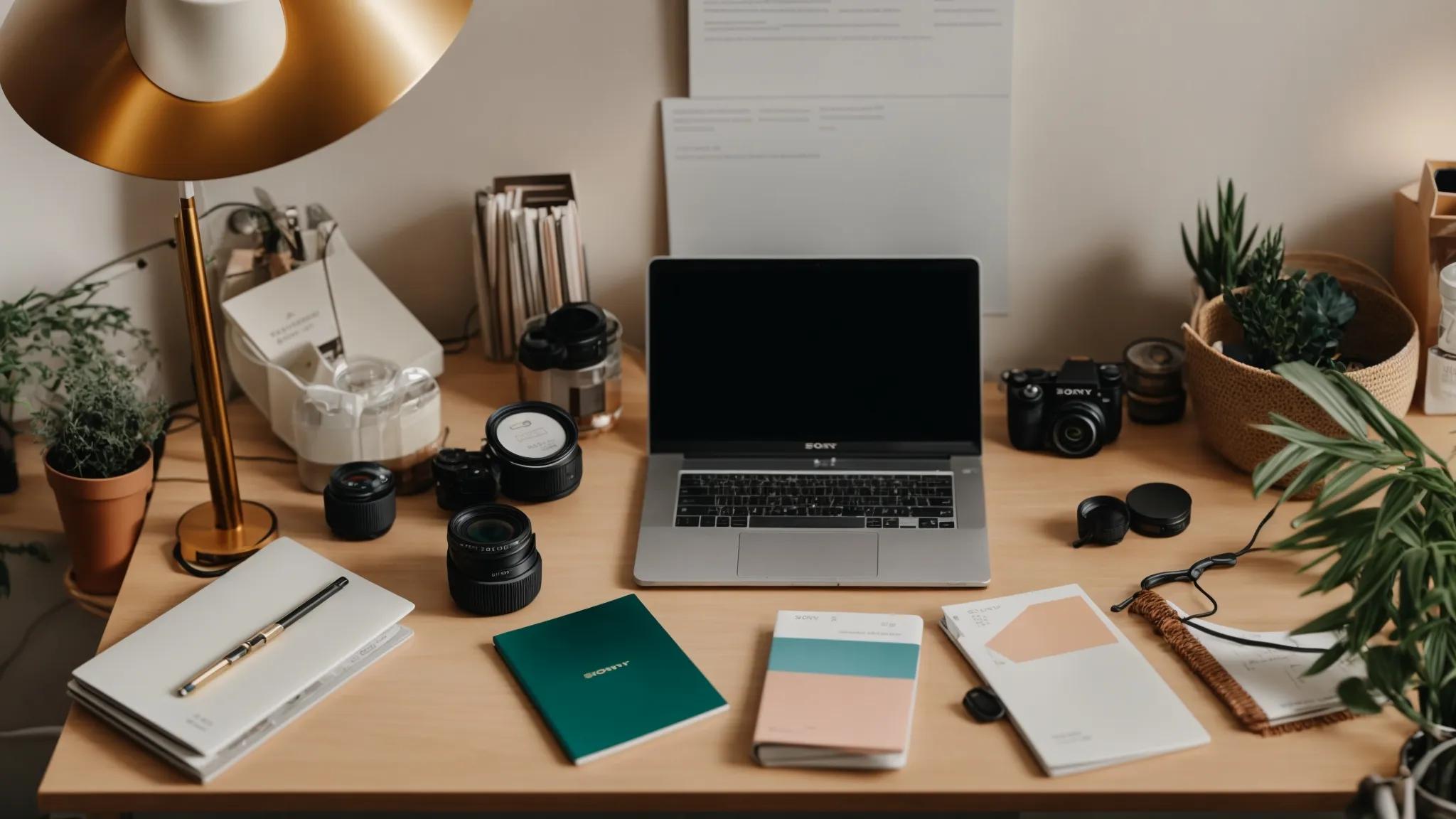 a dynamic flat lay of various essential seo tools neatly arranged on a vibrant desk, illuminated by soft natural light, highlighting their importance for beginners looking to unlock their digital potential.