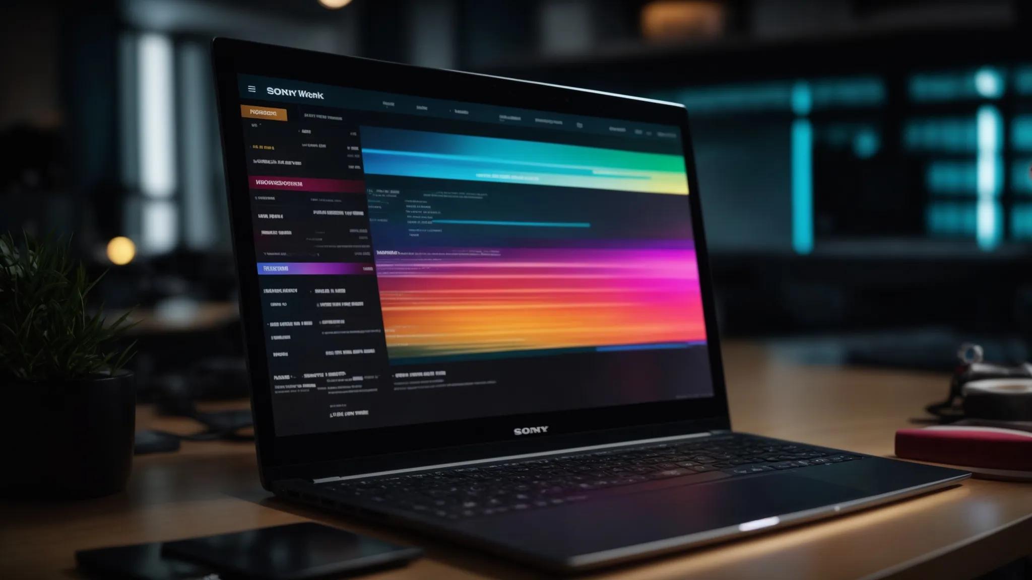 a luminous workspace showcases a sleek laptop screen displaying a vibrant wordpress dashboard, surrounded by colorful tags highlighting enhanced website navigation.