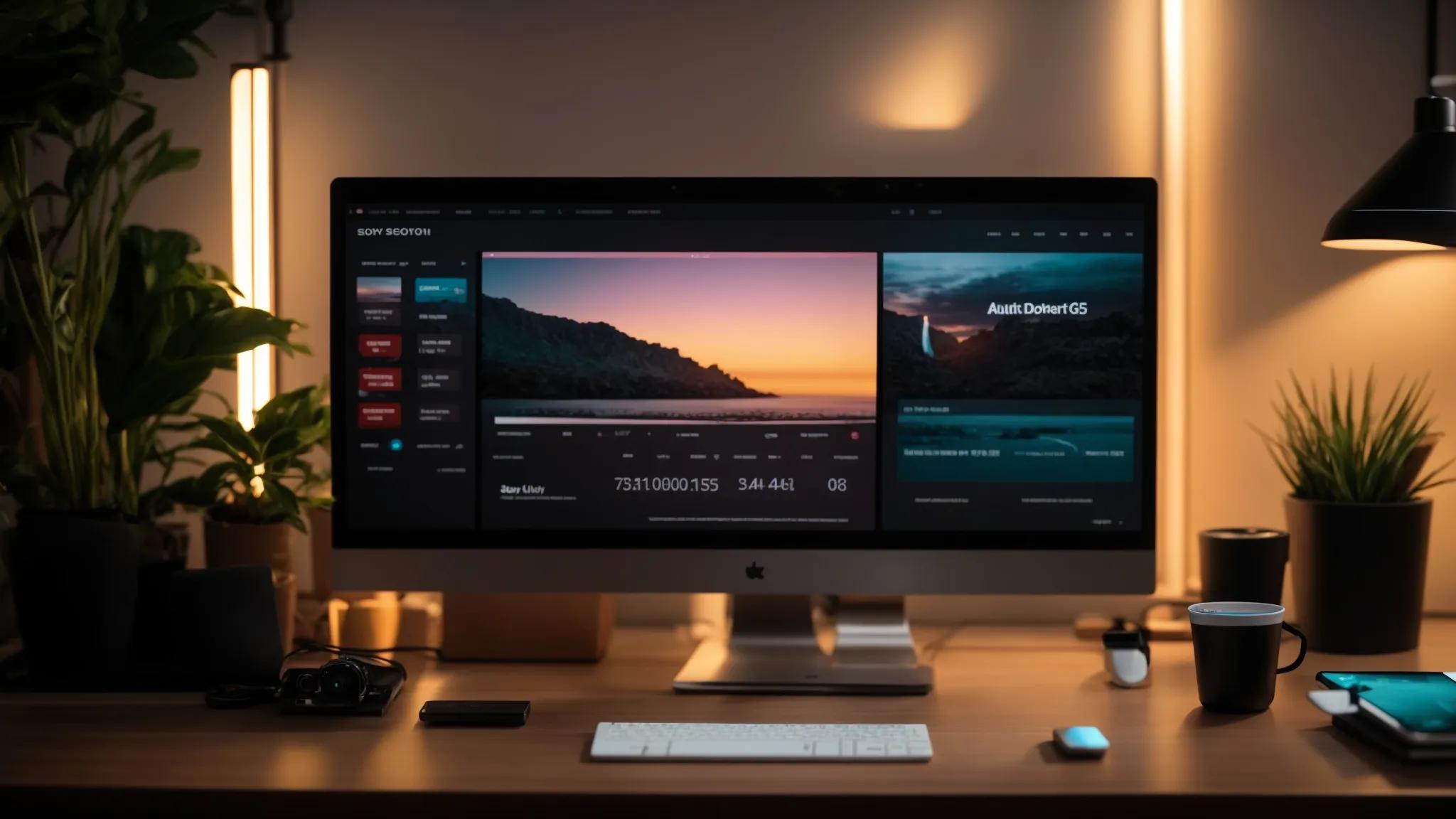 a sleek and modern workspace featuring a glowing computer screen displaying an organized wordpress dashboard, highlighting vibrant tags for effortless website navigation under soft, warm lighting.