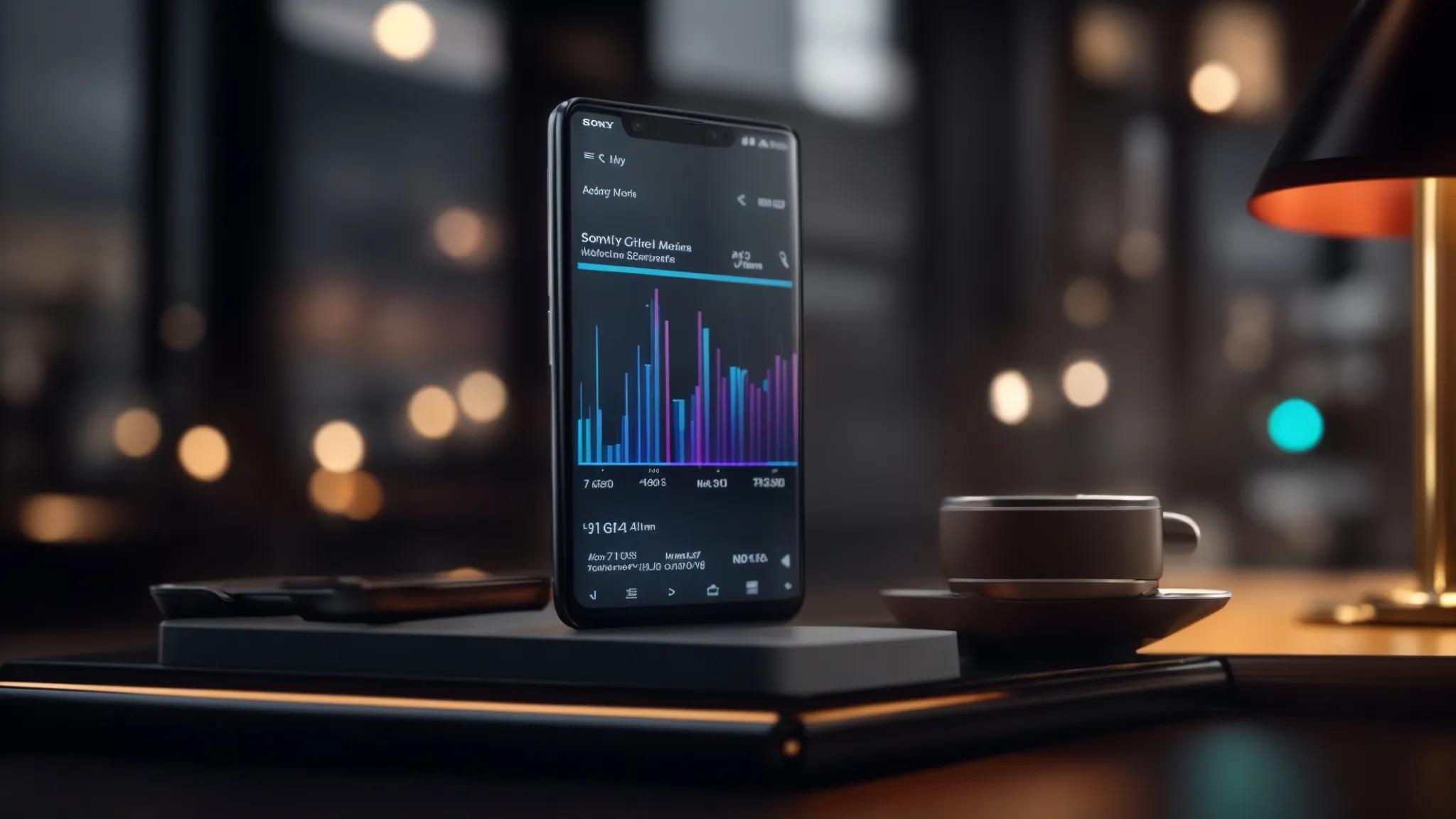 a sleek, modern smartphone displays a vibrant, dynamic graph of search engine rankings against a clean, professional workspace backdrop, symbolizing the power of local insights in digital marketing.