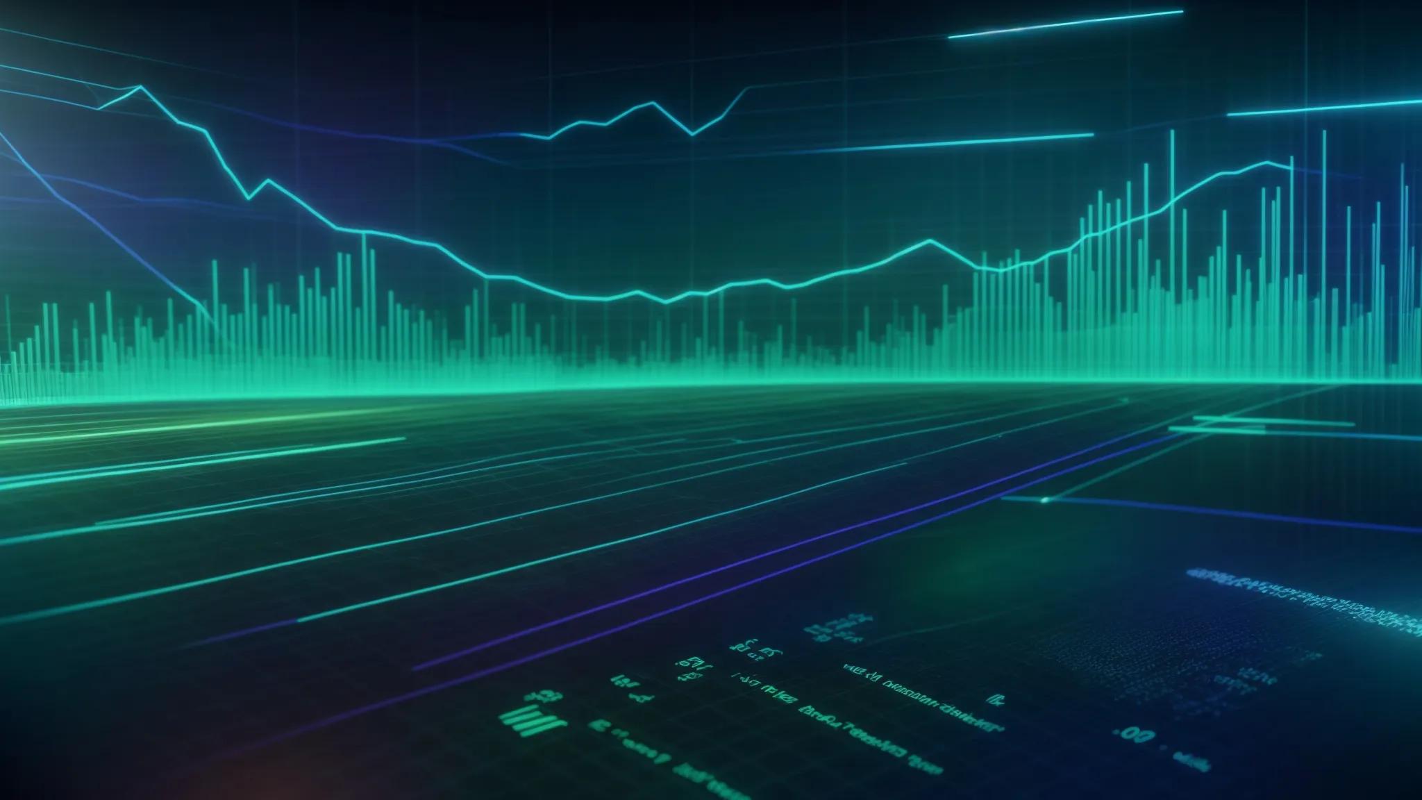 a vibrant and dynamic visual of a digital landscape featuring intricate graphs and analytical tools, symbolizing the power of competitive intelligence to enhance seo strategies, illuminated by a futuristic blue and green color palette.