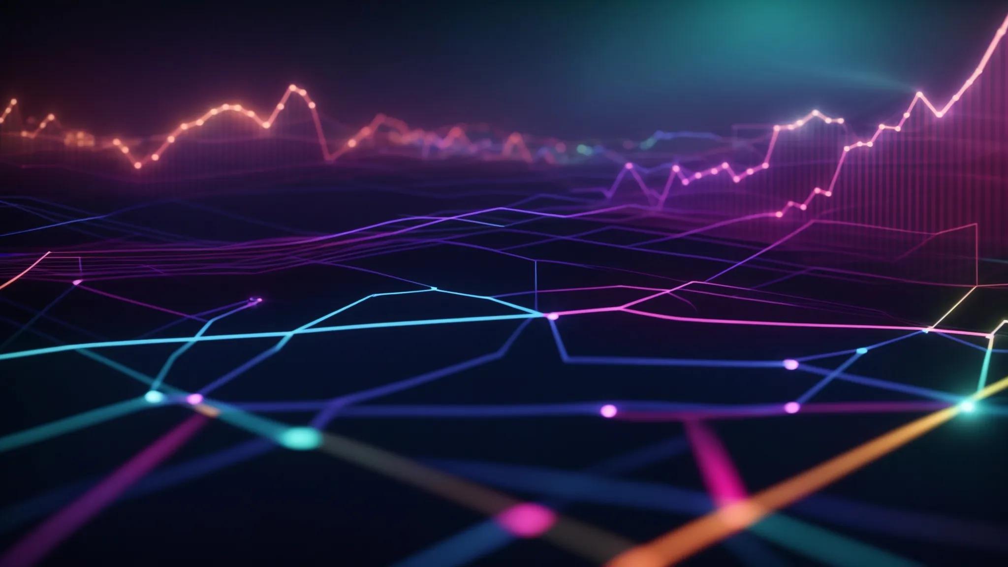 a vibrant digital landscape featuring ascending graph lines and glowing outbound link icons, symbolizing the connection between outbound links and improved seo rankings.