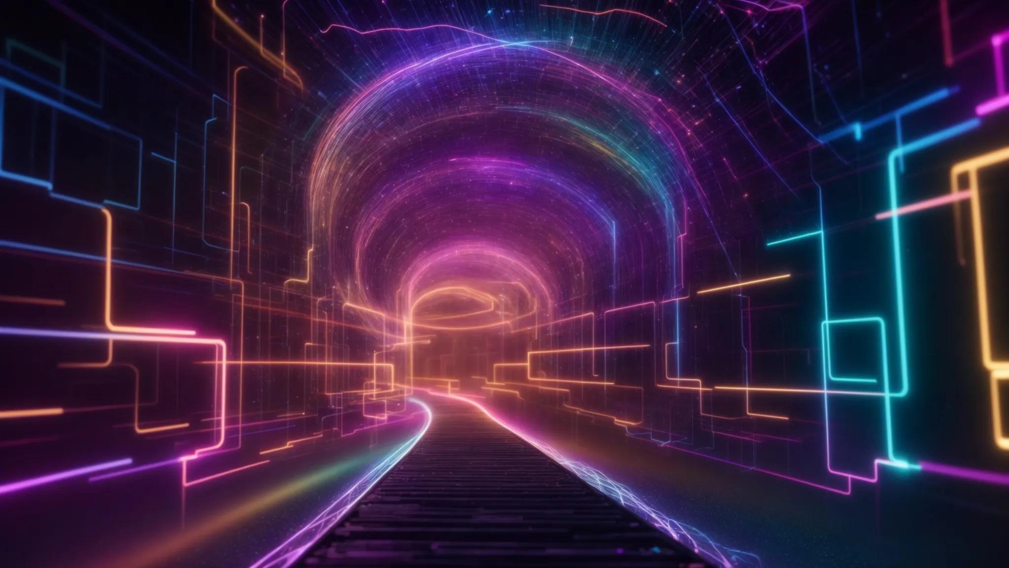 a vibrant digital landscape illustrating interconnected pathways of glowing outbound links leading to various ethereal destinations, symbolizing the dynamic nature of seo improvement.