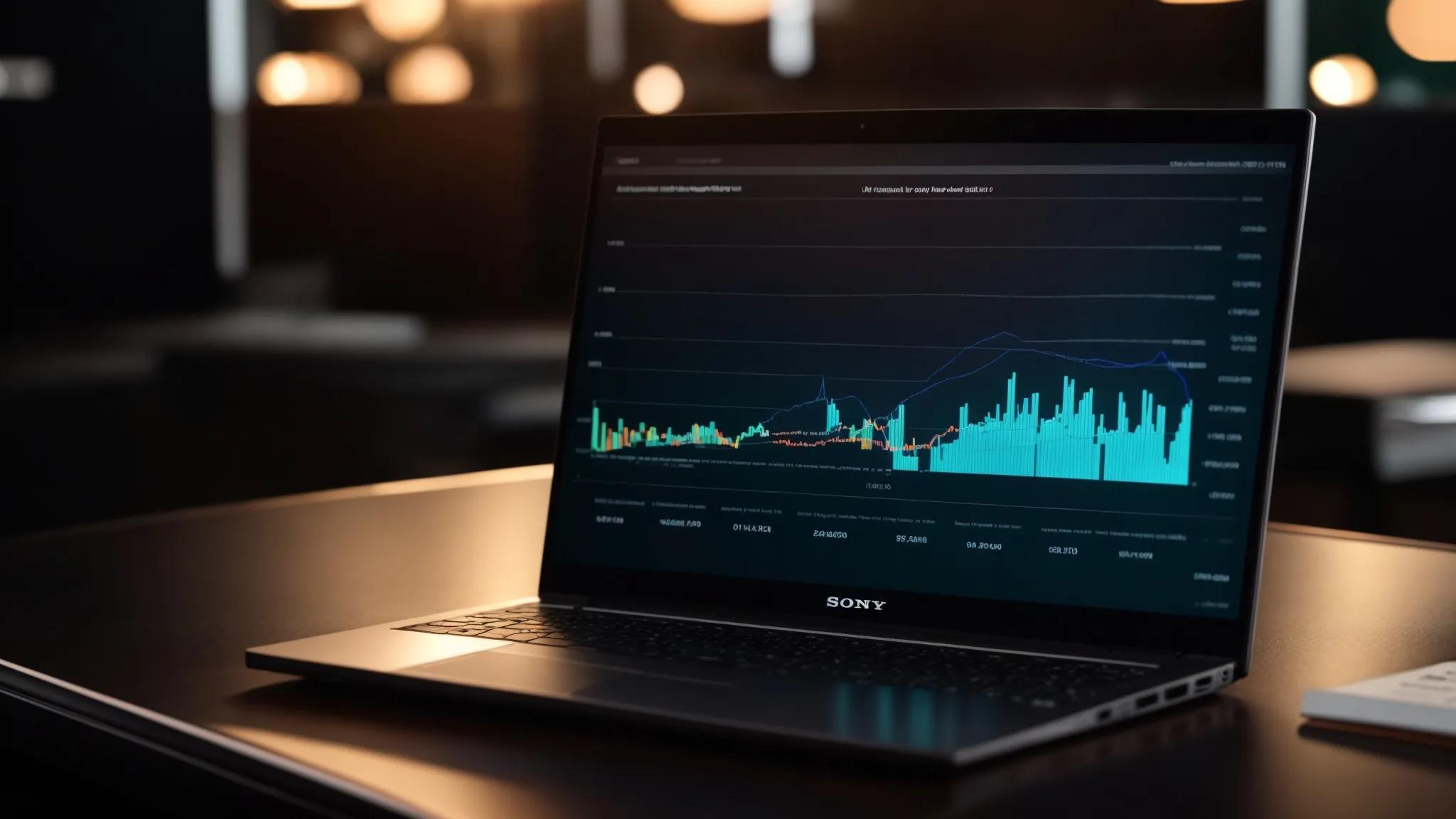 a vibrant, open laptop glowing with a detailed keyword analysis chart against a sleek, modern workspace backdrop, symbolizing the potential of white label strategies for unlocking success.