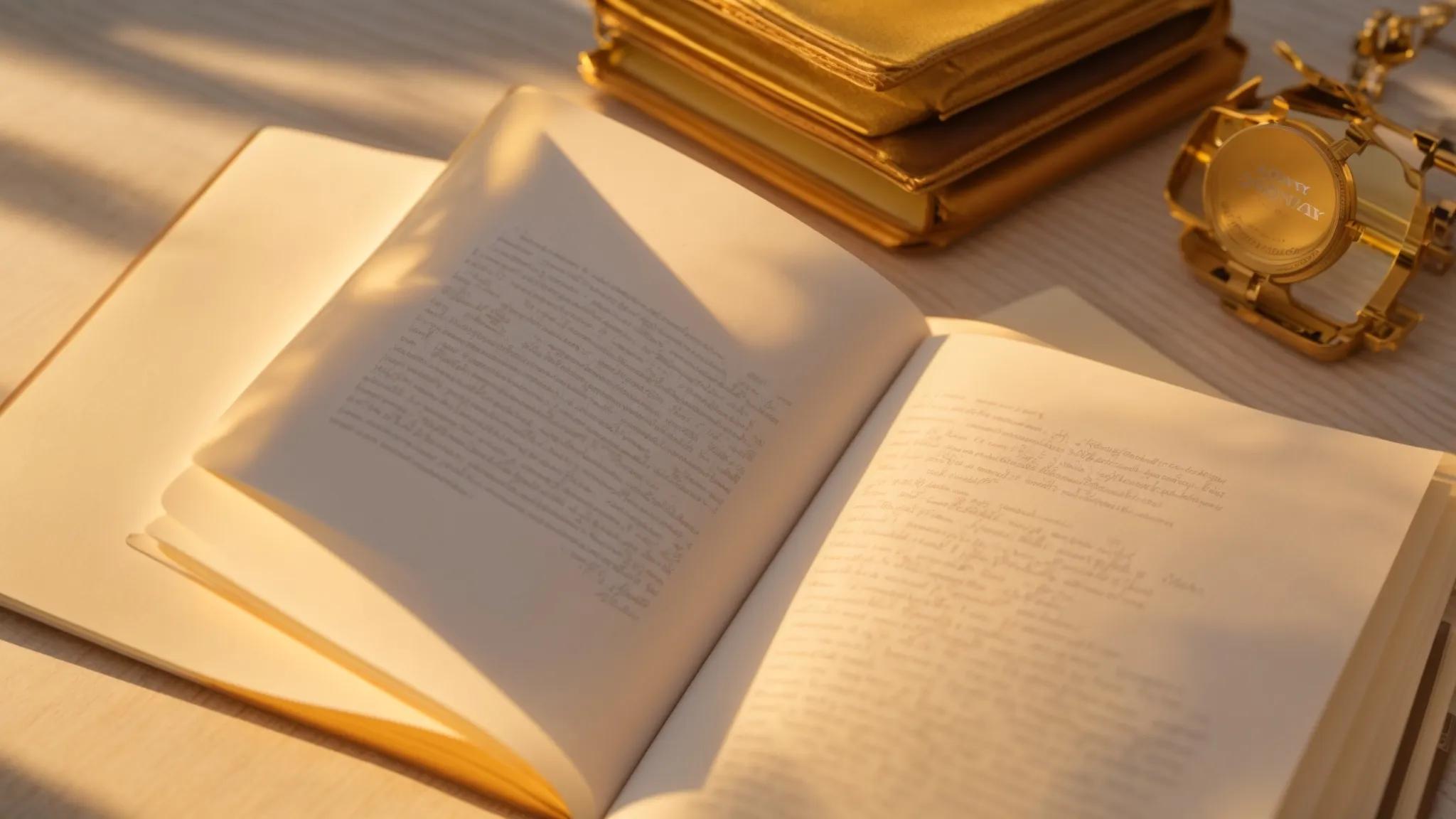 a visually striking scene of an open notebook filled with intricately penned paragraphs, illuminated by soft golden light filtering through a nearby window, highlighting the beauty of the written word.