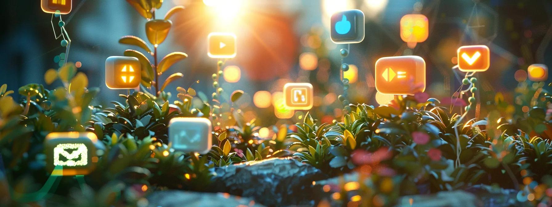 a dynamic and vibrant digital landscape showcases interconnected social media icons seamlessly merging with search engine elements, symbolizing the powerful synergy between seo and social media in enhancing online presence.