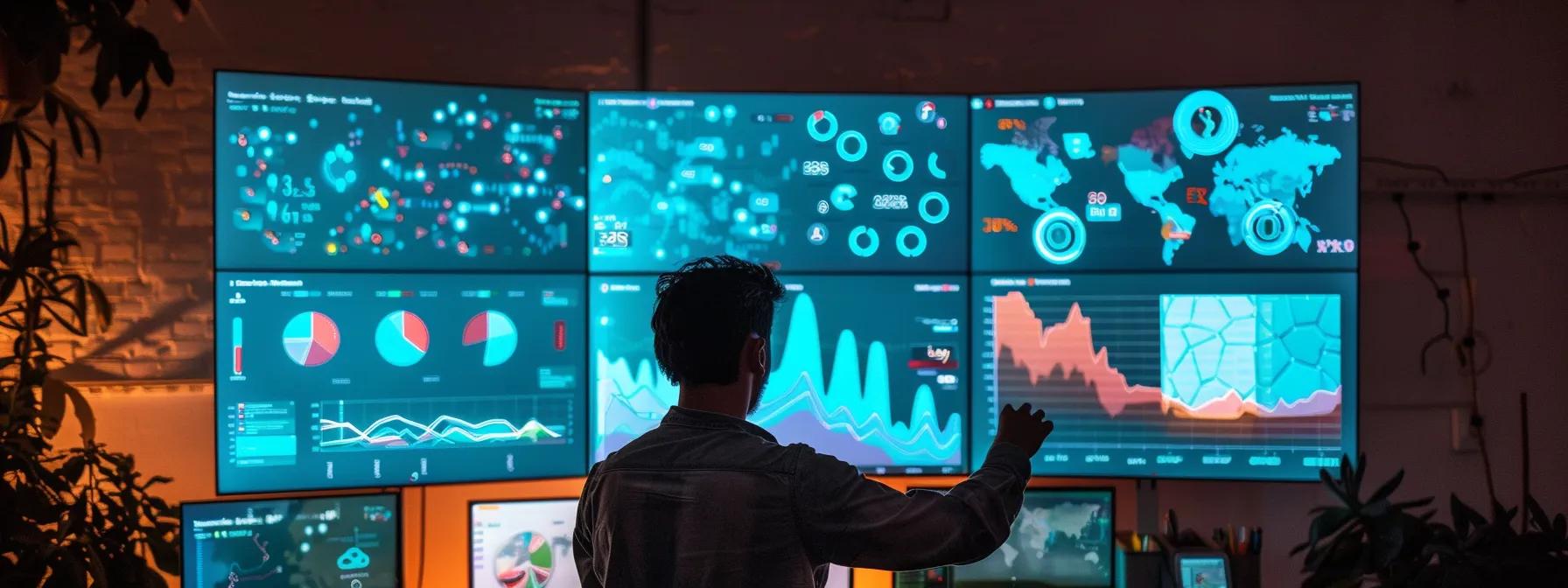 a dynamic digital landscape showcasing a vibrant analytics dashboard illuminated by soft blue light, highlighting key seo metrics and growth trends to symbolize the impact of chatgpt on content performance.