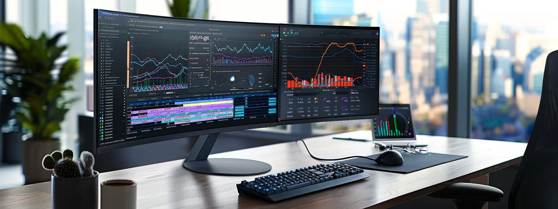 a sleek, modern office desk showcases a high-resolution monitor displaying vibrant graphs and analytics from google search console, bathed in soft, natural light, symbolizing the strategic analysis of xml sitemaps to enhance seo performance.