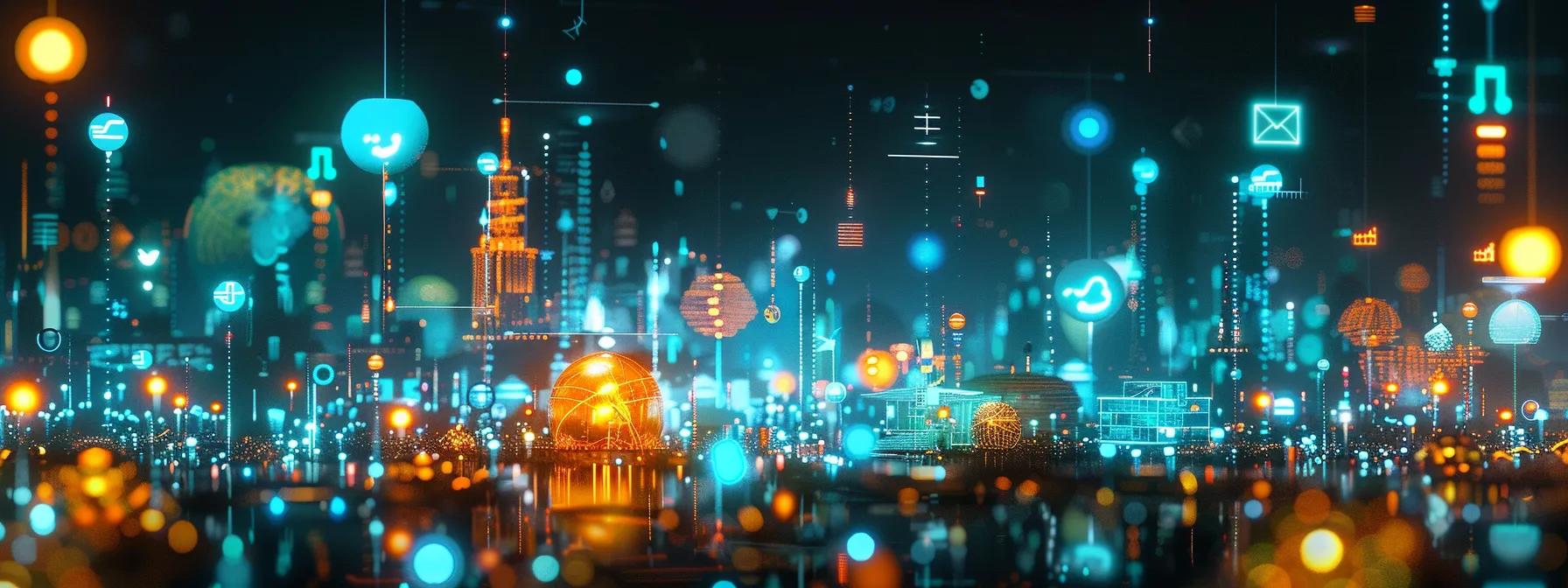 a vibrant digital landscape illustrating the dynamic interplay between seo and social media, featuring interconnected graphs and icons symbolizing online engagement, illuminated by a warm and inviting glow that highlights their synergy.