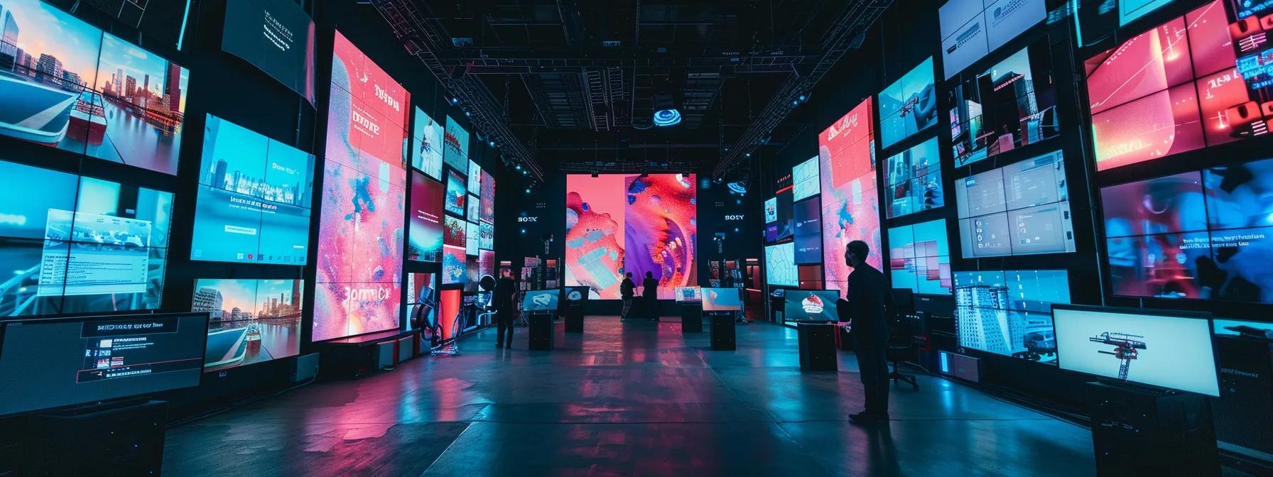 a vibrant digital workspace filled with glowing screens displaying dynamic content ideas, encapsulating the synergy between technology and creativity driven by chatgpt's advanced natural language processing.