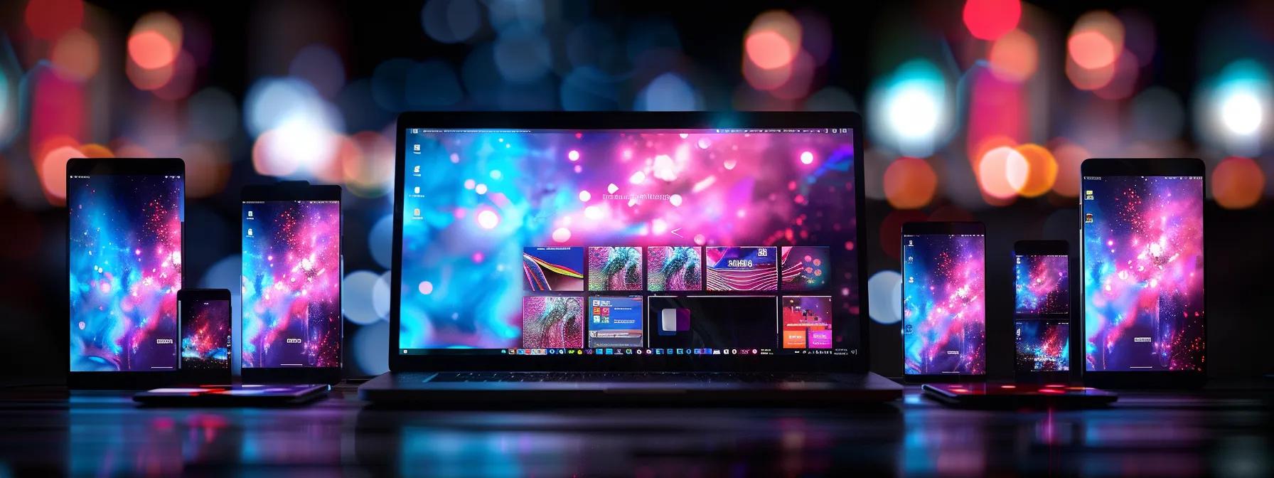 a visually striking image of a modern laptop displaying a responsive website, surrounded by vibrant smartphone screens, illuminated by soft ambient lighting that emphasizes the theme of mobile-first indexing and seamless compatibility across devices.