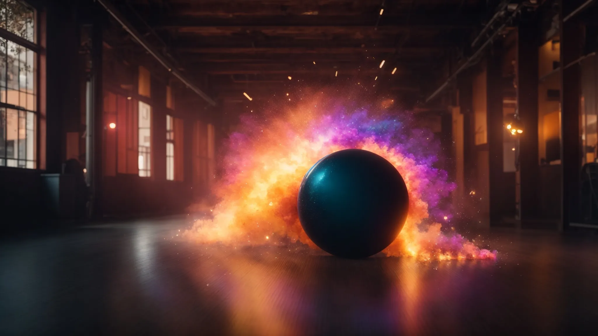 a dynamic composition showcasing a dazzling explosion of color emanating from a glowing search bar, symbolizing the unlocking of digital success through innovative visual search optimization techniques.