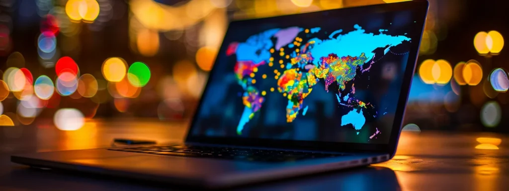 a laptop screen displaying a vibrant map of diverse high-quality backlink sources for rei sites.