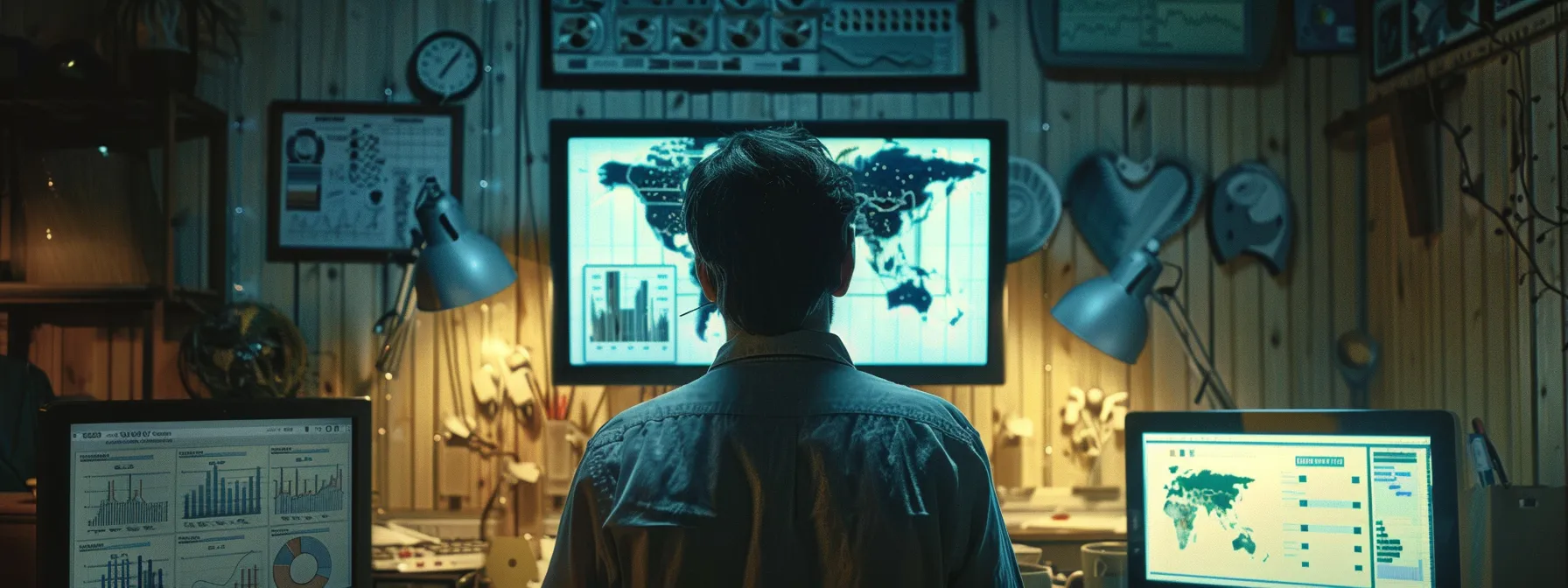 a person analyzing charts and graphs on a computer screen, surrounded by various web analytics tools and data dashboards. a person analyzing charts and graphs on a computer screen, surrounded by various web analytics tools and data dashboards.
