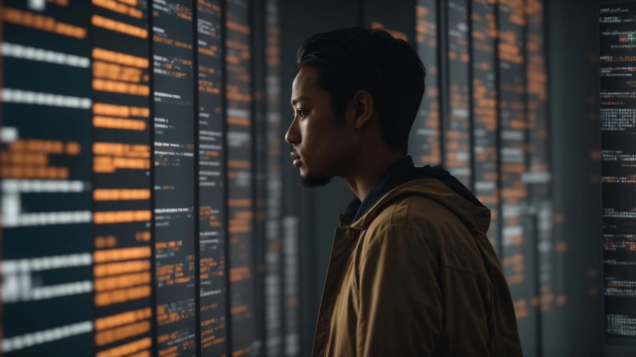 a person surrounded by screens displaying competitor keywords, google trends data, and long-tail keywords, highlighting essential tools for effective keyword research. a person surrounded by screens displaying competitor keywords, google trends data, and long-tail keywords, highlighting essential tools for effective keyword research.