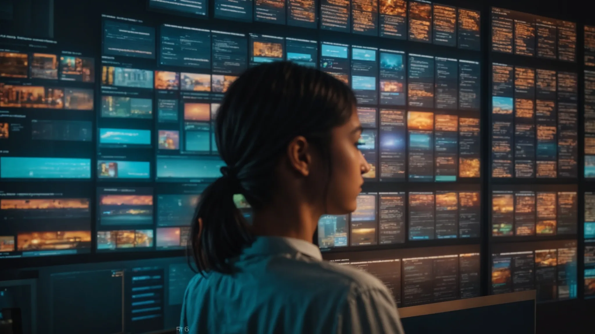 a person surrounded by screens displaying various search queries in different languages, emphasizing international keyword research and emerging trends. a person surrounded by screens displaying various search queries in different languages, emphasizing international keyword research and emerging trends.