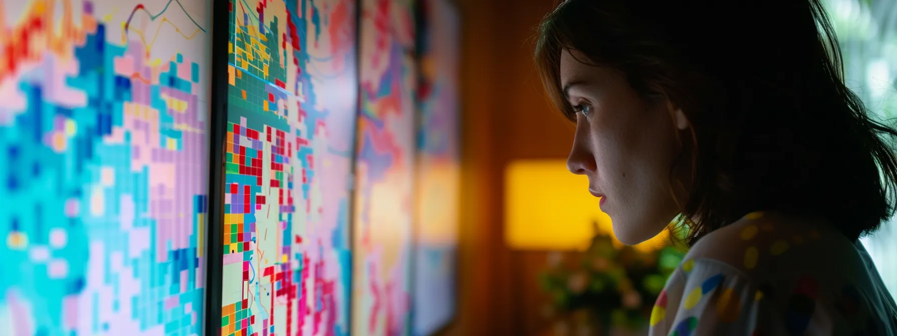 a person analyzing colorful data charts and graphs on a computer screen with focus and determination. a person analyzing colorful data charts and graphs on a computer screen with focus and determination.