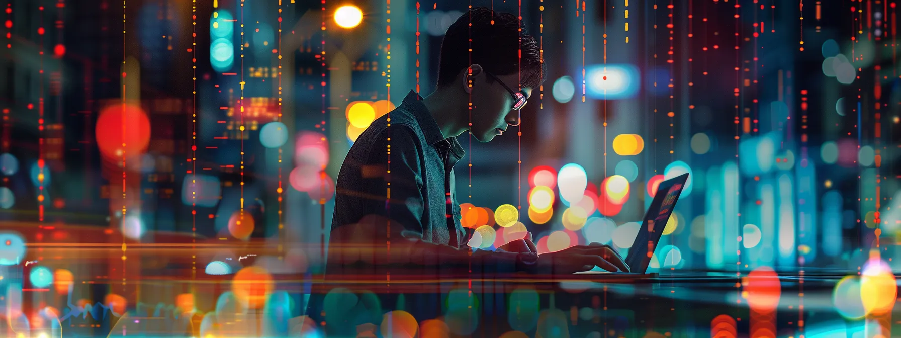 a real estate agent typing on a laptop surrounded by charts and graphs, implementing seo strategies to increase visibility online. a real estate agent typing on a laptop surrounded by charts and graphs, implementing seo strategies to increase visibility online.
