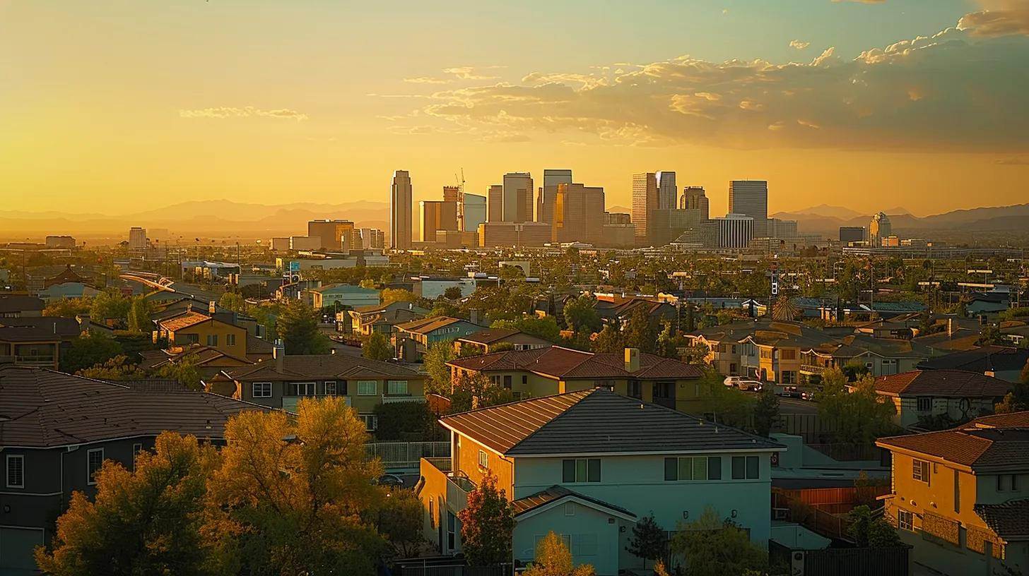 a captivating urban skyline at sunset glows with the promise of prosperity, symbolizing the wealth generated through long-term investment properties, while golden light cascades over modern buildings and a thriving neighborhood below. a captivating urban skyline at sunset glows with the promise of prosperity, symbolizing the wealth generated through long-term investment properties, while golden light cascades over modern buildings and a thriving neighborhood below.