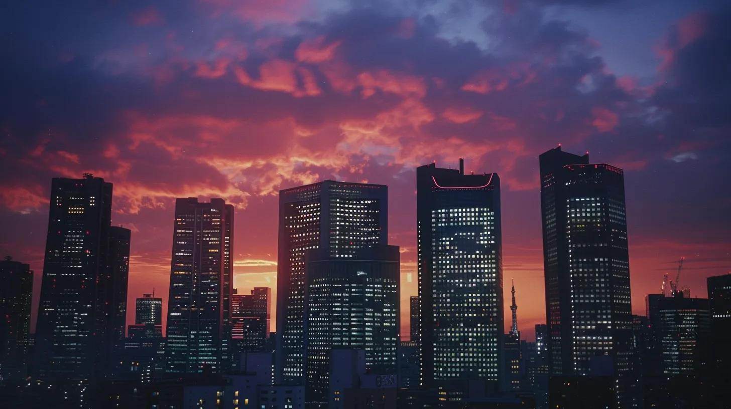 a striking urban skyline at dusk, illuminated with vibrant lights reflecting the essence of a distinctive real estate brand, conveying professionalism and success in a bustling community. a striking urban skyline at dusk, illuminated with vibrant lights reflecting the essence of a distinctive real estate brand, conveying professionalism and success in a bustling community.