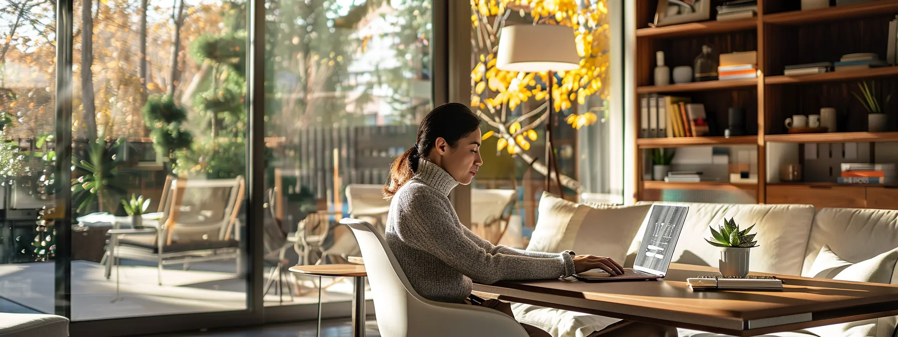 a dynamic real estate agent sits at a sleek modern desk, intently analyzing a laptop screen filled with haro queries, illuminated by soft natural light streaming through a large window, symbolizing opportunity and strategic communication.