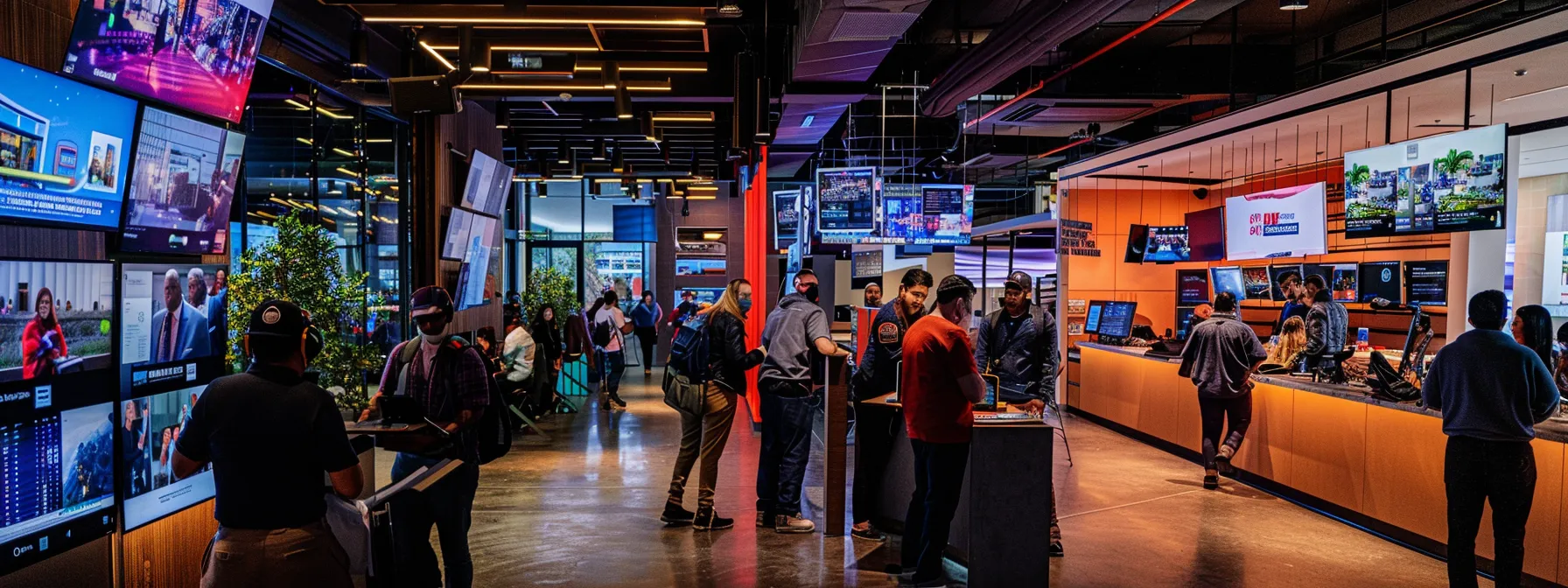 a vibrant, bustling newsroom filled with journalists eagerly collaborating, surrounded by dynamic visuals of media analytics and successful real estate pitches prominently displayed on screens, all illuminated by soft, focused lighting to enhance the professional atmosphere.
