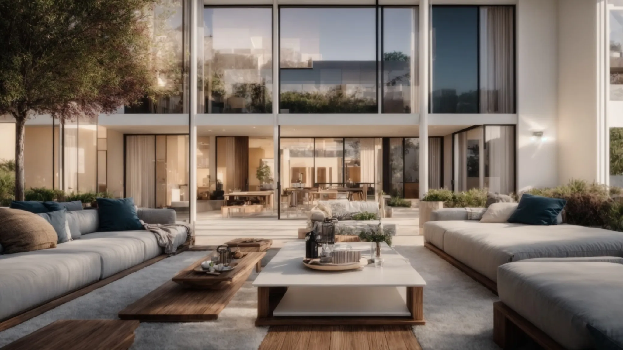 a vibrant collage of captivating real estate visuals, showcasing stunning properties and engaging social media snippets, all illuminated by warm, welcoming light to enhance viewer interaction.