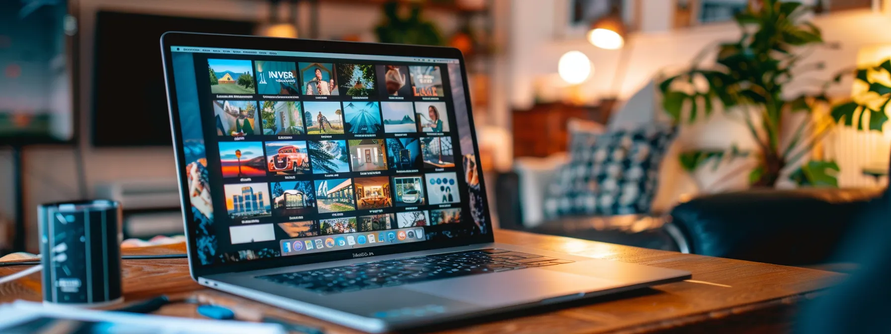 a vibrant social media feed displayed on a laptop screen, showcasing eye-catching real estate listings and engaging visuals that capture the essence of digital marketing and community connection.