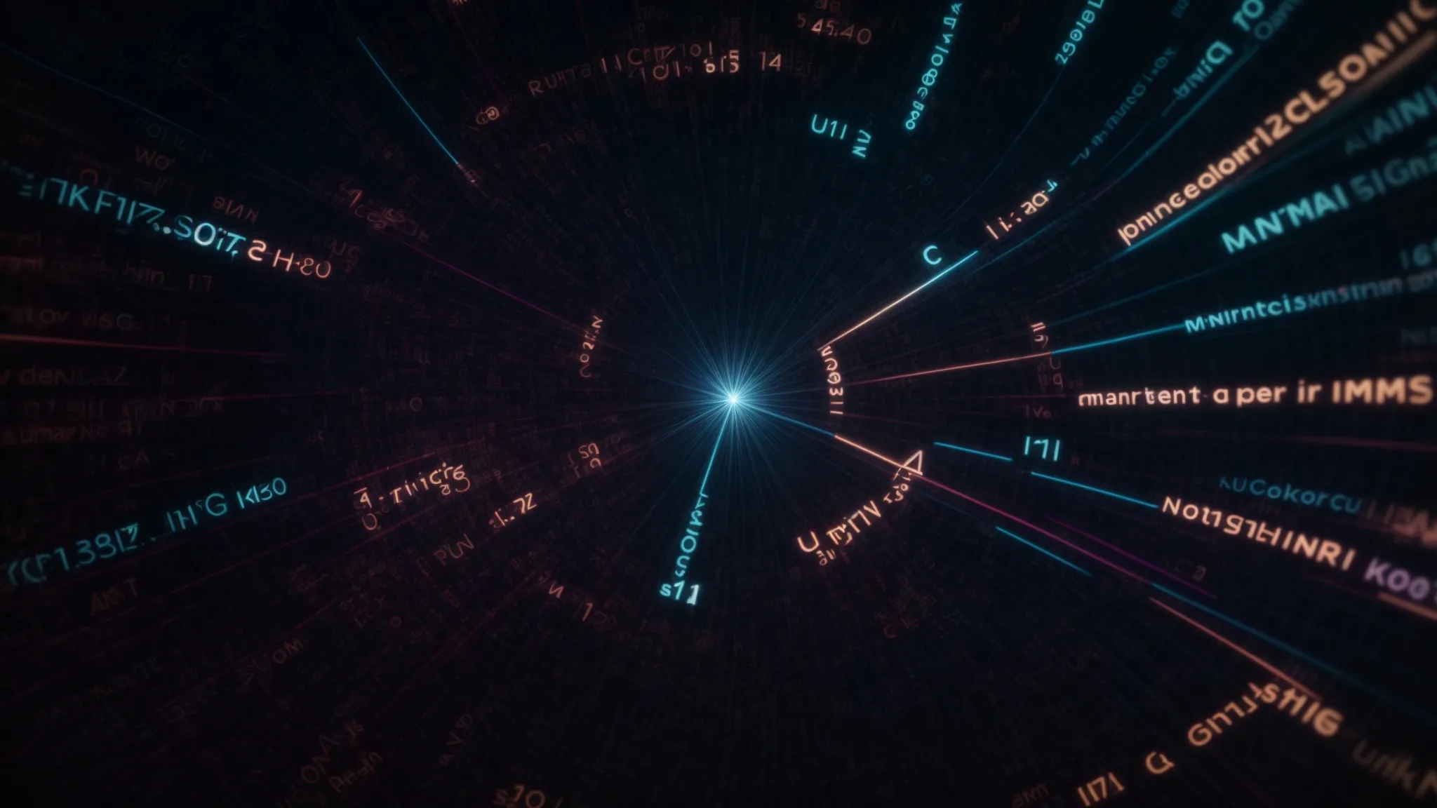 a visually captivating close-up of interconnected, vibrant clusters of keywords radiating against a sleek, dark background, symbolizing the intricate process of master keyword clustering in digital marketing.