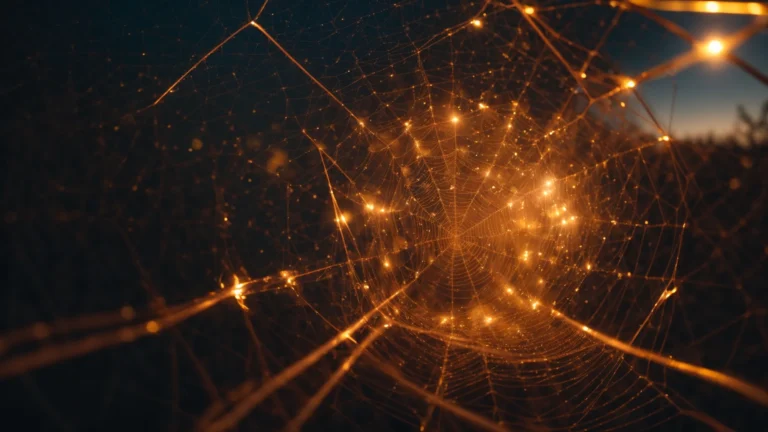 a visually striking close-up of an intricately designed web of interconnected pathways, symbolizing the essential seo internal linking best practices, illuminated by a soft, radiant glow that highlights the clarity and importance of digital connectivity.
