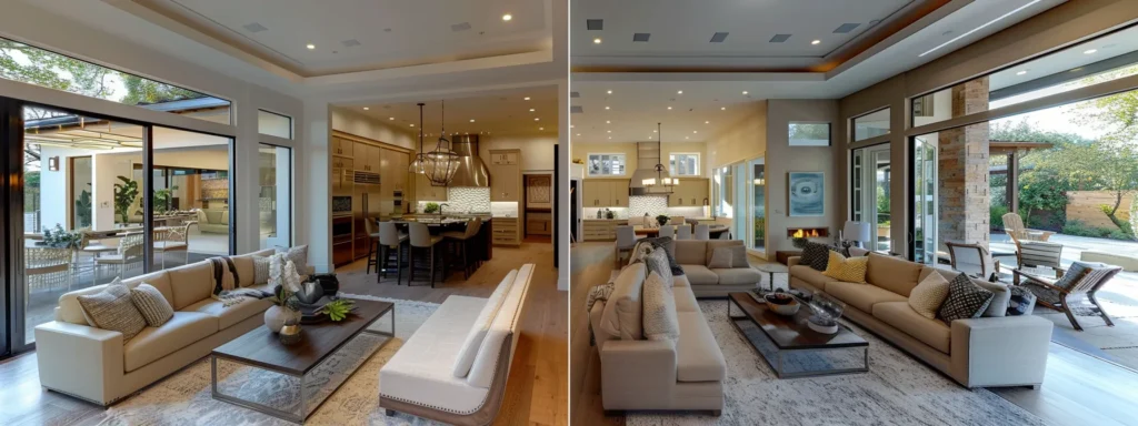 a dynamic split-screen visualization featuring two contrasting layouts of a realtor site, vividly illustrating the impact of a/b testing on user engagement and performance.