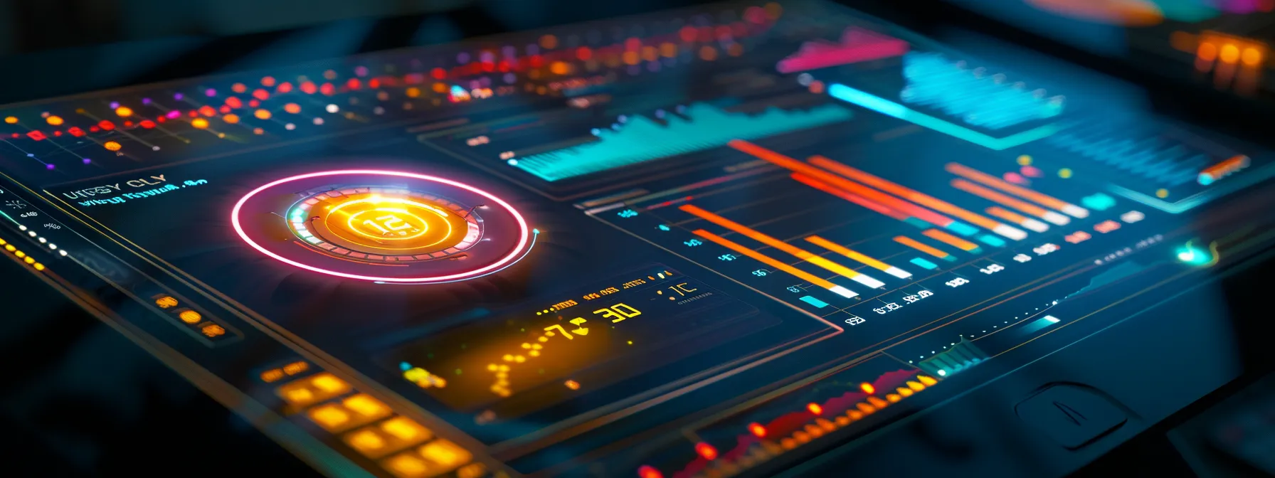 a vibrant and dynamic dashboard showcasing data analytics and performance metrics, illuminated by soft, focused lighting to emphasize the insights driving strategic improvements in marketing effectiveness.