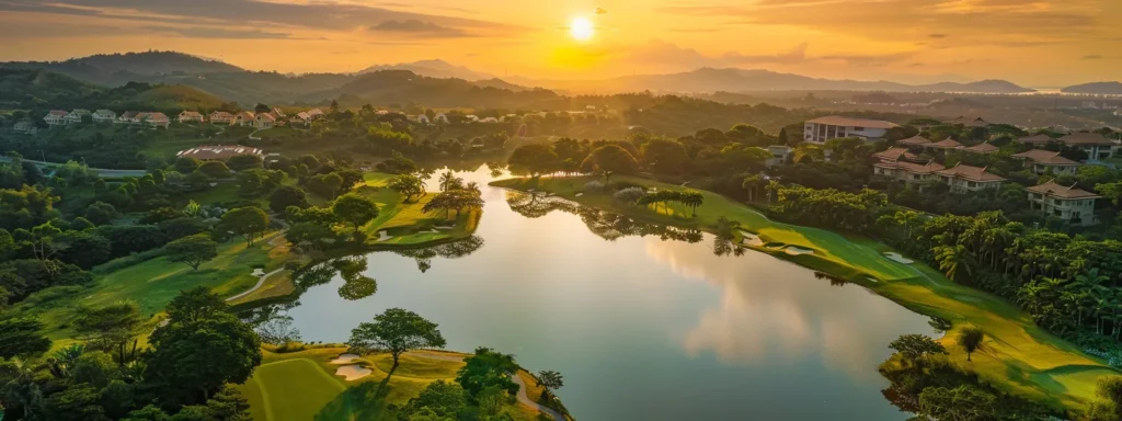 a breathtaking sunrise casts a warm golden hue over a tranquil lake, reflecting the vibrant colors of the sky and surrounding lush greenery.