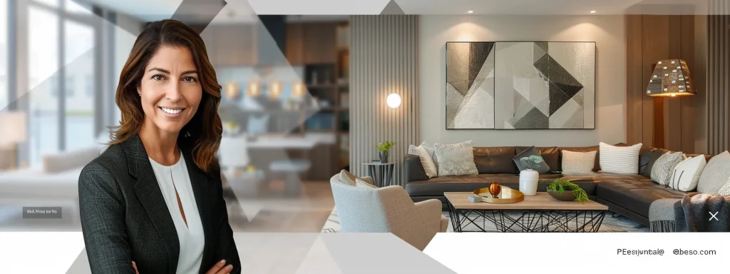 a sleek, modern realtor's website interface prominently displays a vibrant personal bio page, highlighting a professional photograph and compelling text that exudes confidence and expertise, set against a backdrop of abstract geometric patterns.