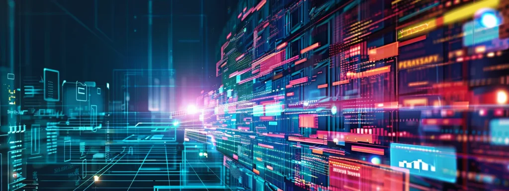 a vibrant, modern realtor office filled with sleek technology and digital displays showcasing dynamic content strategies, illuminated by bright artificial lighting and featuring a clean, minimalist design.